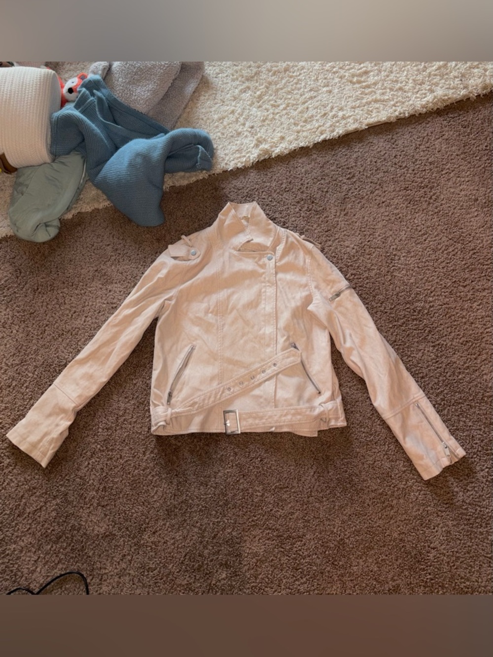 Blank NYC Pale Pink Leather Moto Jacket with Silver Hardware